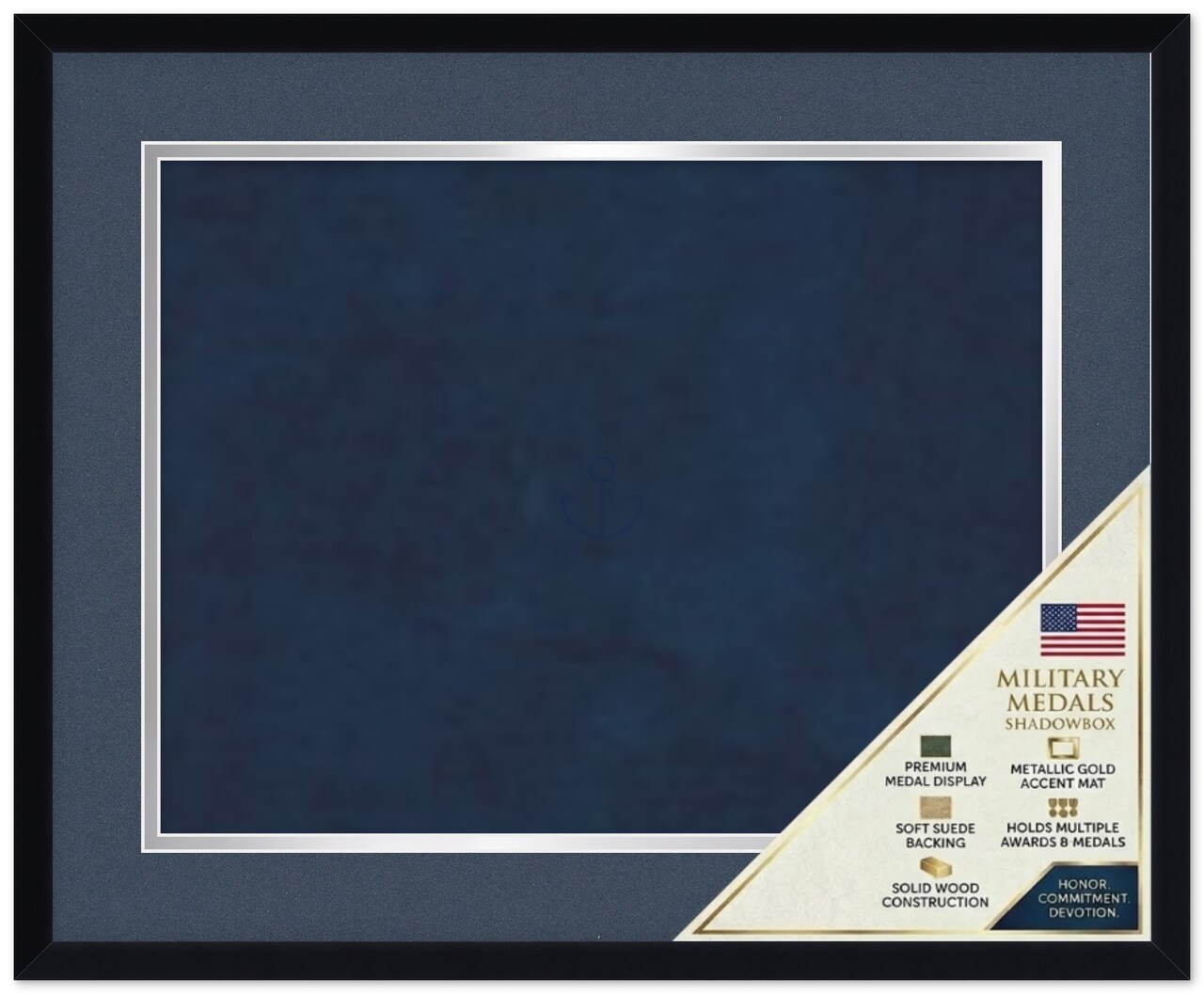 CustomPictureFrames.com Solid Wood Military Shadowbox - Navy and Silver Mat - Standard - Multiple Frame Colors - Medals Ribbons Insignia Made in the USA